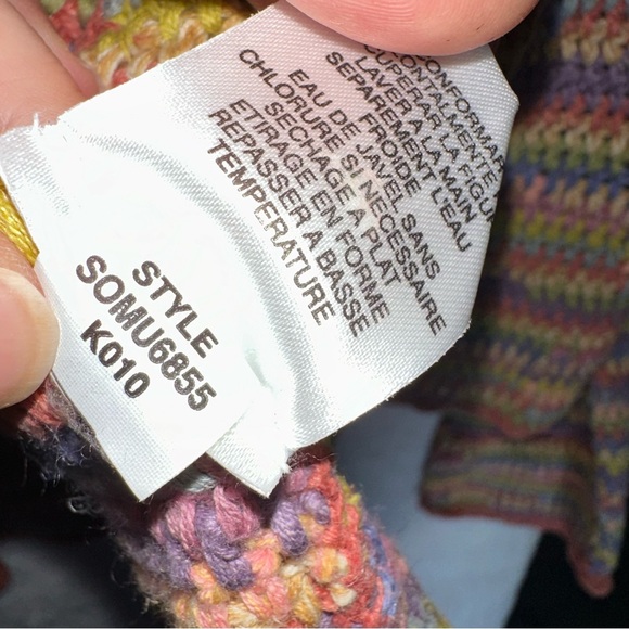 Vintage SIGRID OLSEN Sport Hand Knit Rainbow Cardigan Sweater L Cotton Linen Y2K - Picture 9 of 9